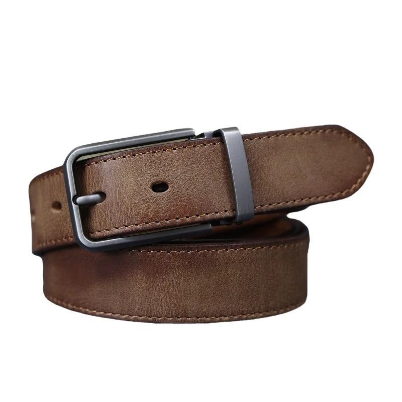 Men's Vintage Genuine Leather Belt With Pin Buckle by GJG Denim