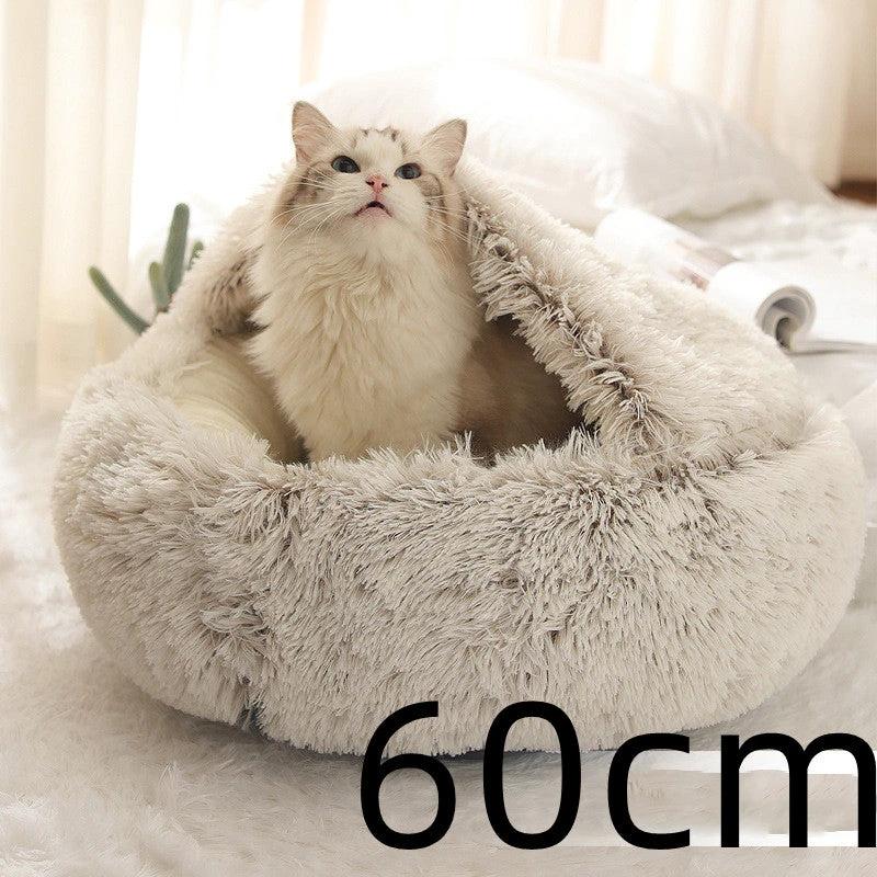 2 In 1 Dog And Cat Bed Pet Winter Bed Round Plush Warm Bed House Soft Long Plush Pets Bed Pet Products by GJG Denim