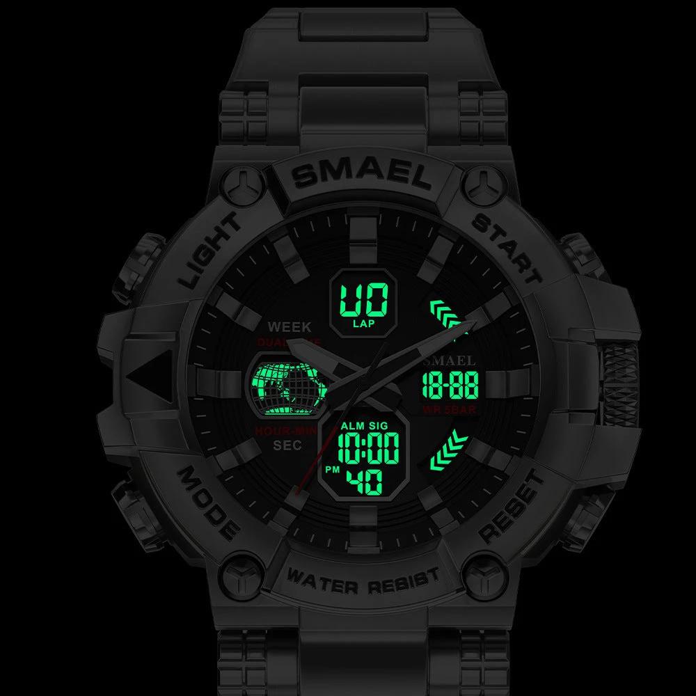 Men's Luminous Stainless Steel Alloy Double Display Electronic Watch by GJG Denim