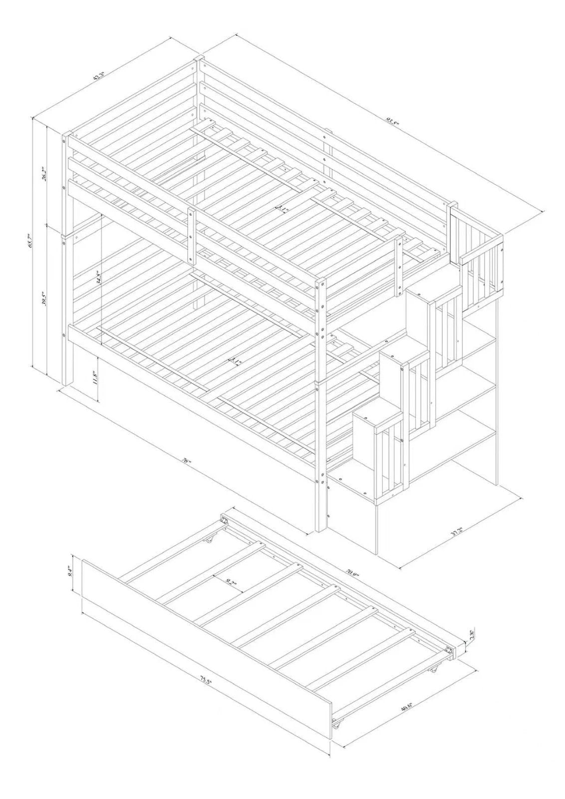 Twin Bunk Beds With Trundle & Stairway Storage In White by GJG Denim