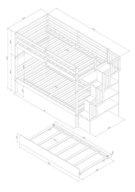 Twin Bunk Beds With Trundle & Stairway Storage In White by GJG Denim