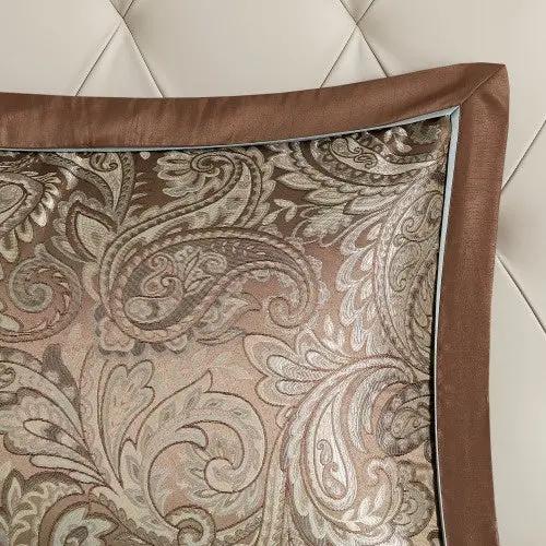 12 Piece Comforter Set With Cotton Bed Sheets Blue Brown Full by GJG Denim