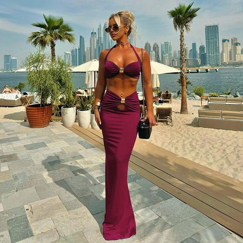 Sexy Bandeau Long Sleeve Back Slit Dress Suit by GJG Denim