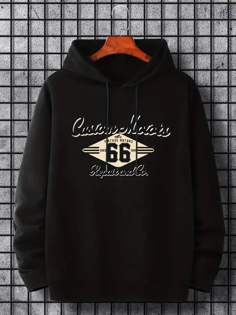 Men's Number 66 Printed Casual Hooded Pullover Sweater by GJG Denim