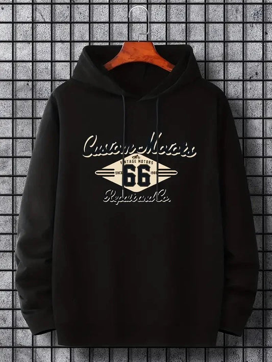 Men's Number 66 Printed Casual Hooded Pullover Sweater by GJG Denim