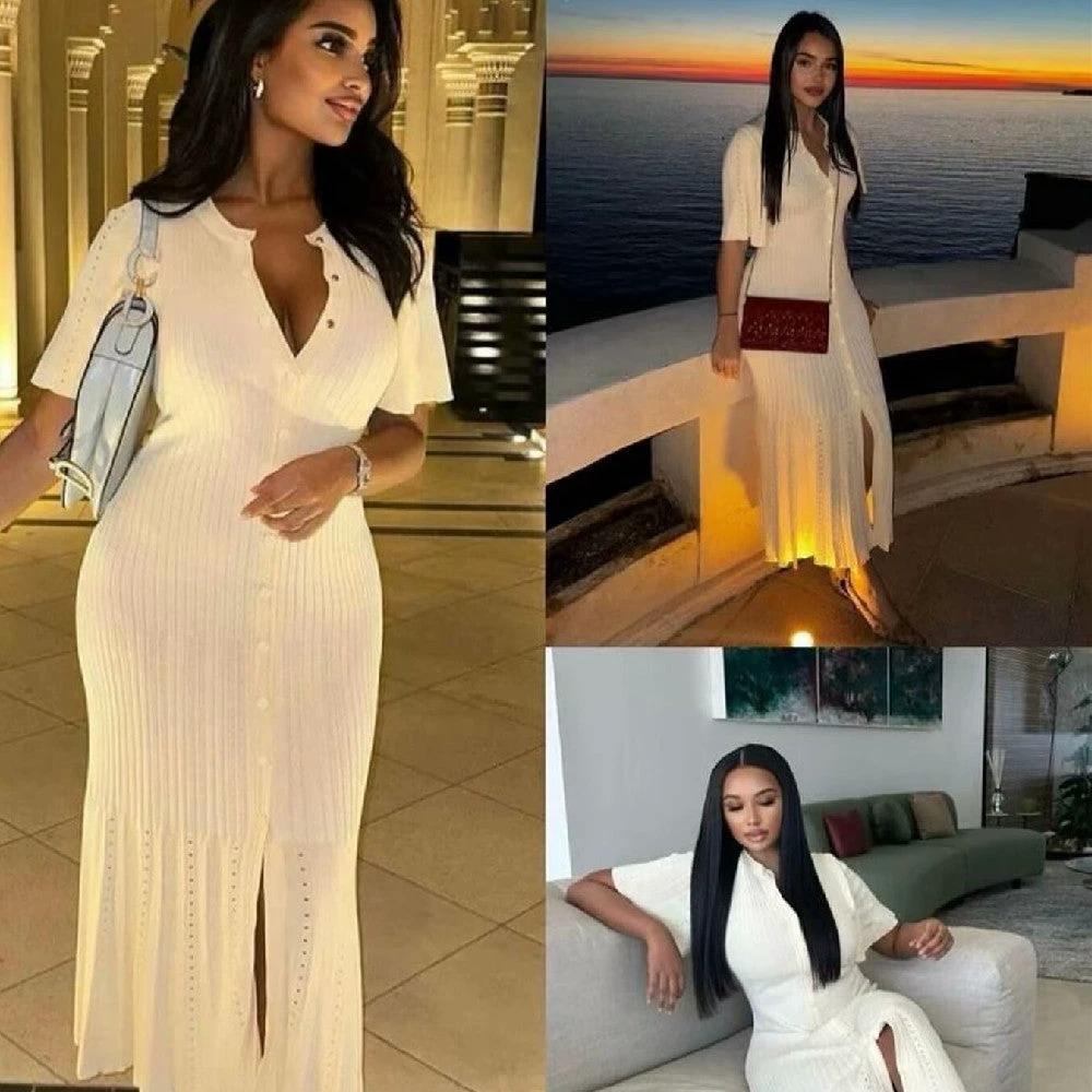 Women's Clothing Fashionable Knitted Single Row Dress by GJG Denim