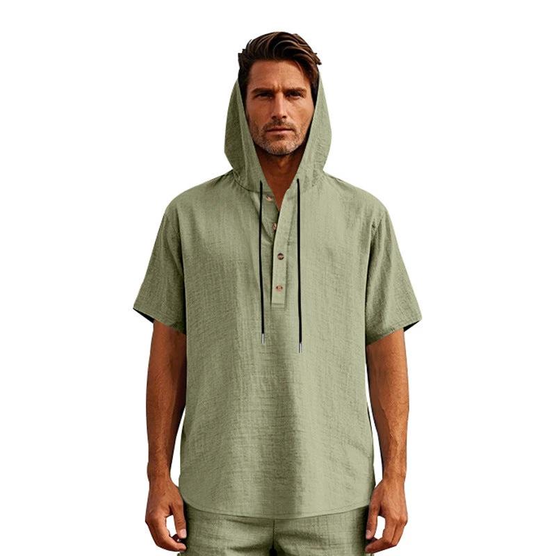 European And American Linen Short-sleeved Men's T-shirt Simple by GJG Denim