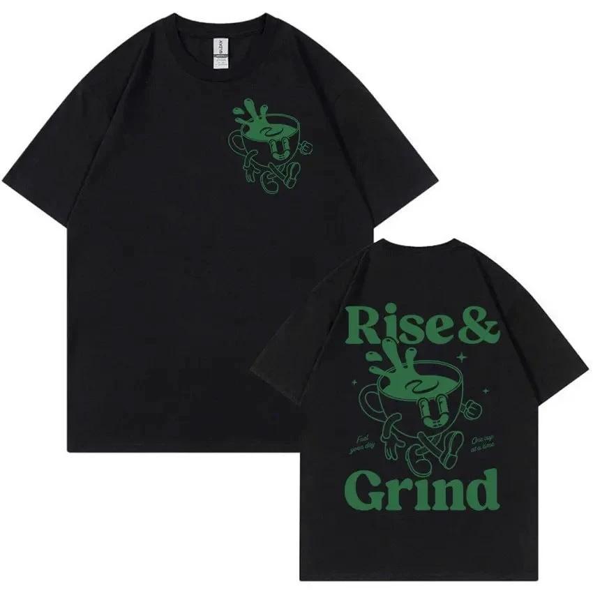 "Rise And Grind" Coffee Fun Expression Cartoon T-shirt For Men by GJG Denim