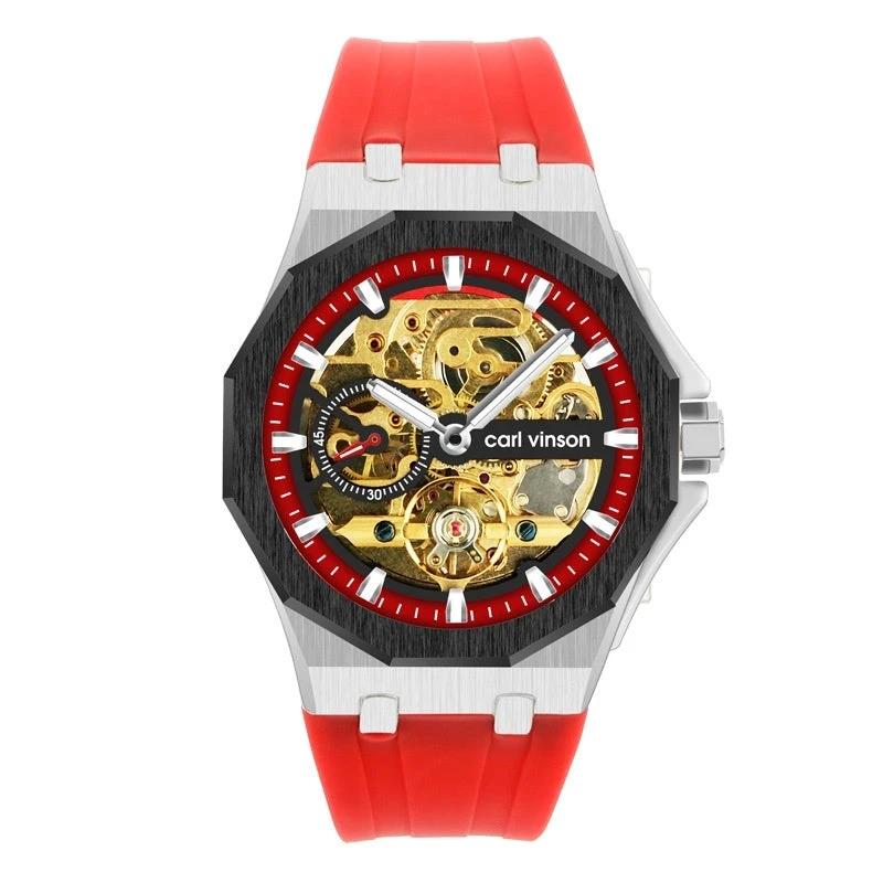 Fully Automatic Luminous Decorative Hollow Silicone-Strap Mechanical Alloy Watch For Men by GJG Denim