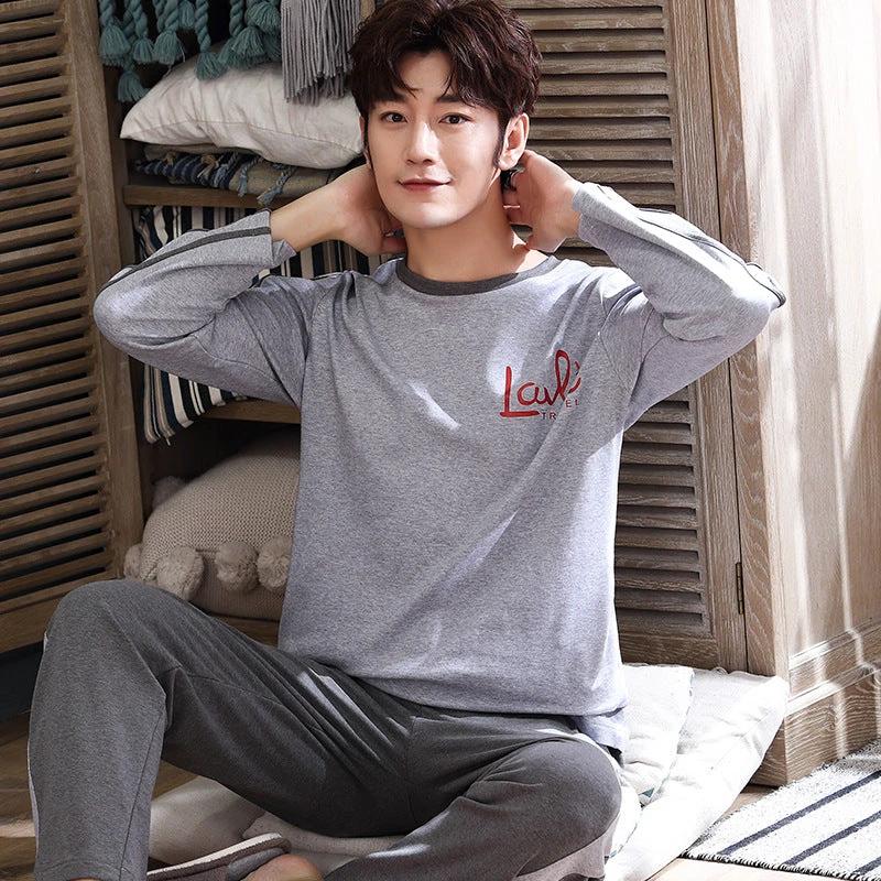 Men's Casual Knitted Long Sleeve Round Neck Pajama Set by GJG Denim
