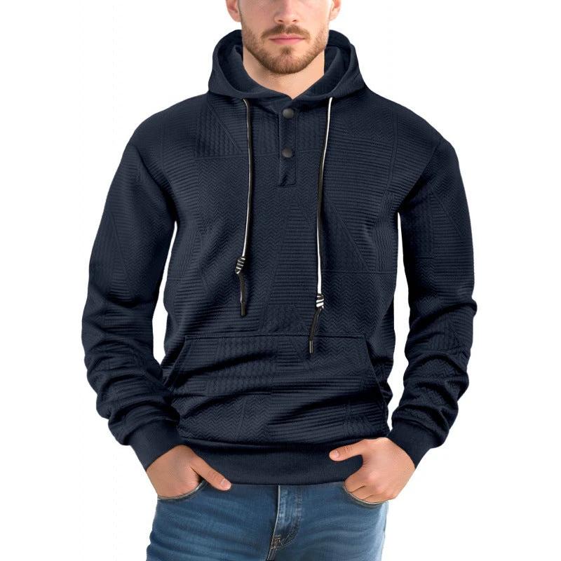 Men's Pullover Solid Color Casual Loose Long Sleeve Hooded Sweater by GJG Denim