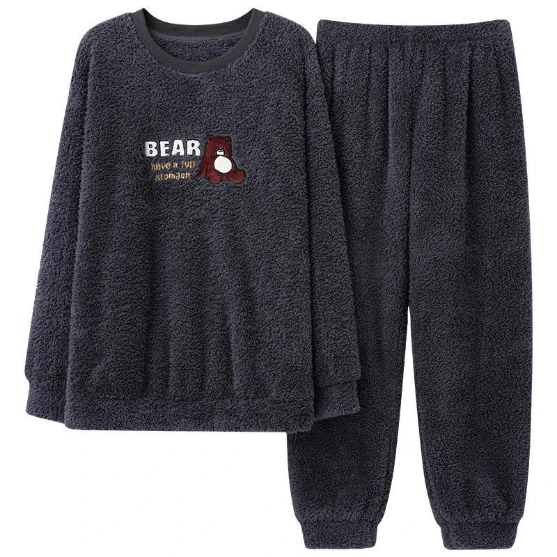 Men's Thick Thermal Pullover Round Neck Flannel Pajamas by GJG Denim