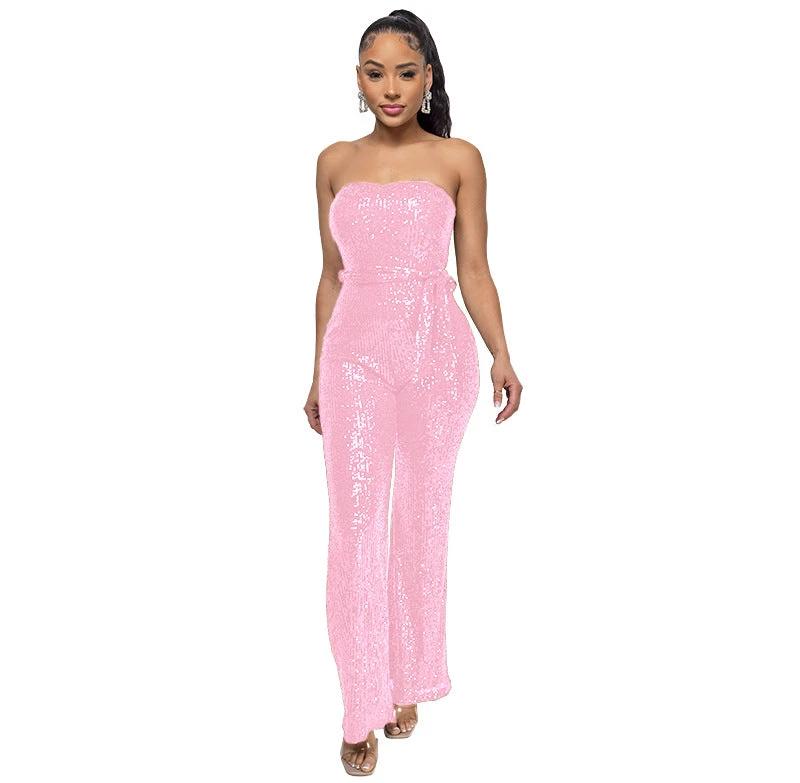 Solid-color Womens Tube Top Backless Jumpsuit by GJG Denim