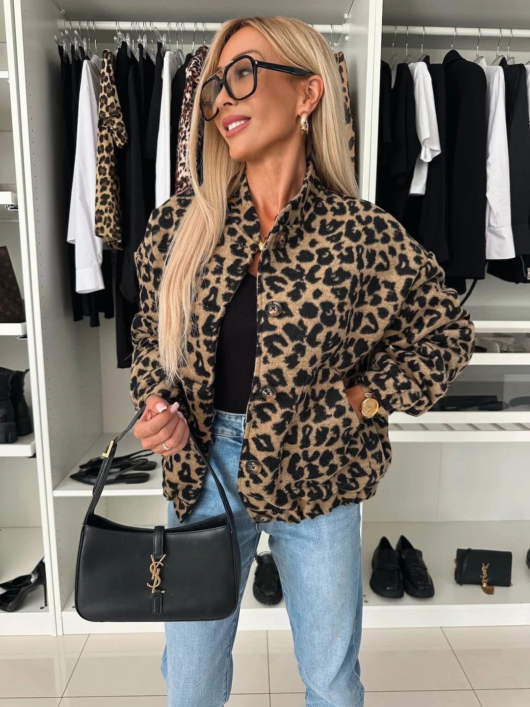 Spring And Autumn Vintage Leopard Print Jacket Coat For Women by GJG Denim