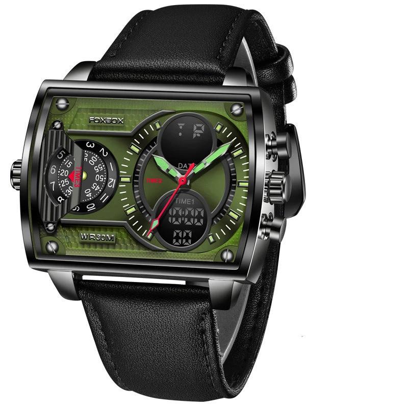 Quartz Electronic Dual Display Multi-function Square Watch by GJG Denim