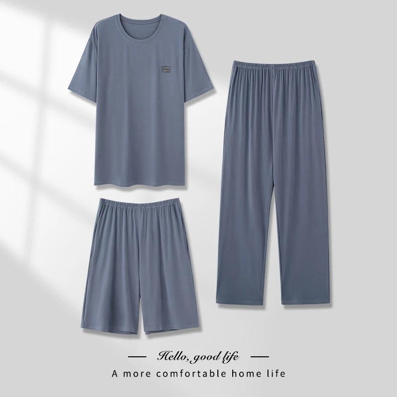 Men's Thin Short-sleeved Three-piece Pajamas set by GJG Denim
