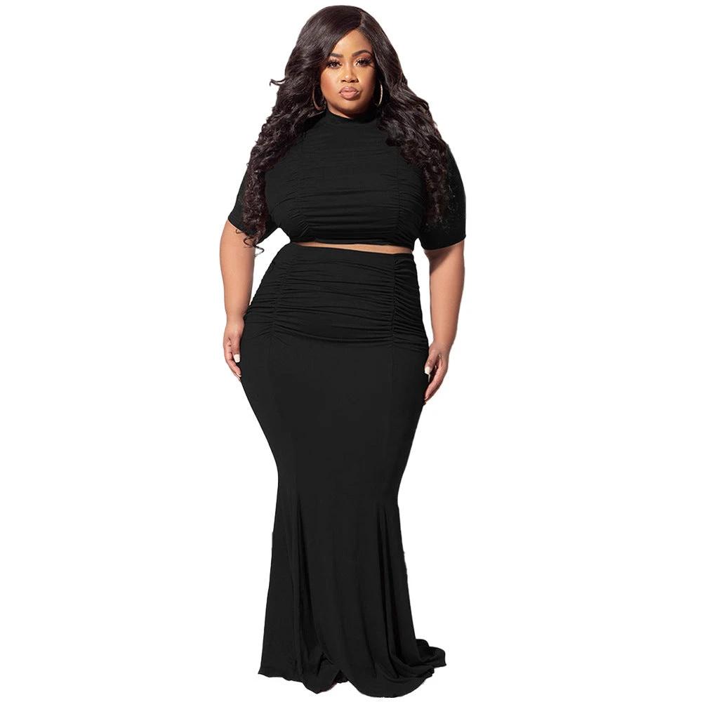 Midriff Outfit Plus Size Women's Two-piece Suit by GJG Denim