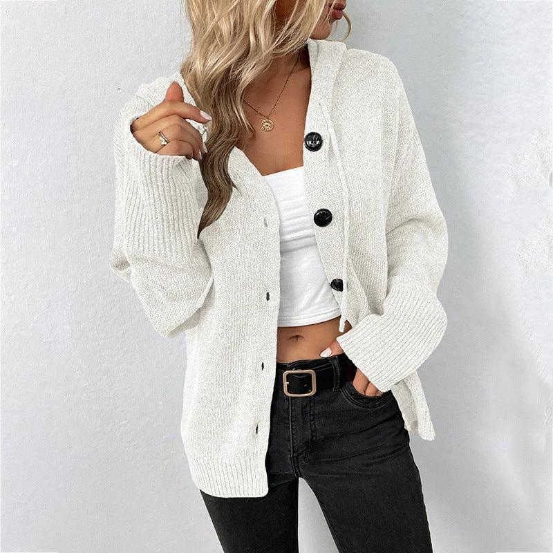 Single-breasted Hooded Sweater Women's Solid Color Cardigan Coat Clothing by GJG Denim