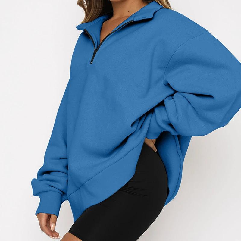 Women Sweatshirts Zip Turndown Collar Loose Casual Tops Clothes by GJG Denim
