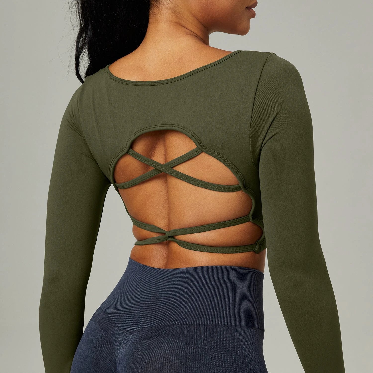 Quick Drying Clothes Outdoor Long Sleeve Cross Beauty Back Workout Clothes Sports Top by GJG Denim