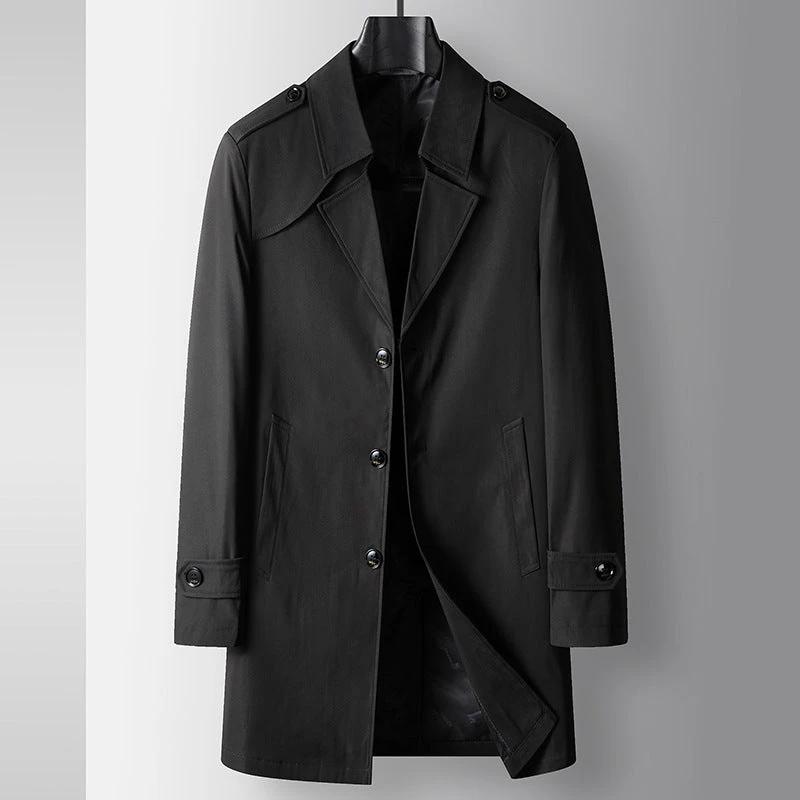Men's Mid-length Lapel Single Breasted Business Casual Trench Coat by GJG Denim
