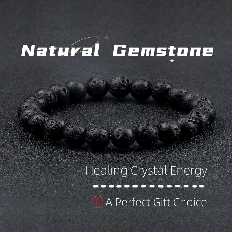 Natural Volcanic Stone Beads Bracelets Black Lava For Men by GJG Denim