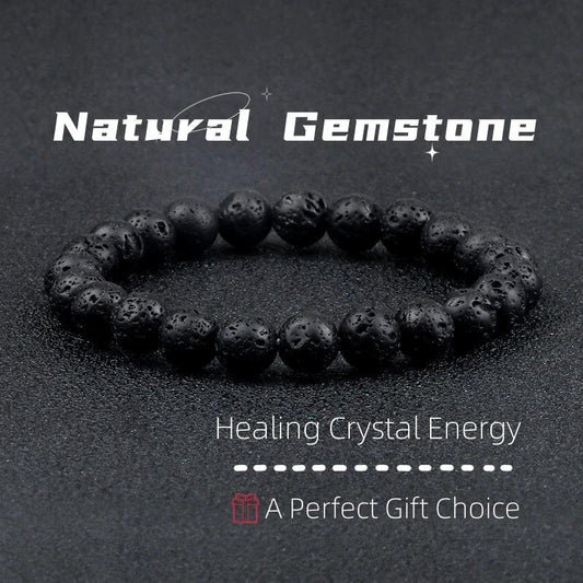 Natural Volcanic Stone Beads Bracelets Black Lava For Men by GJG Denim