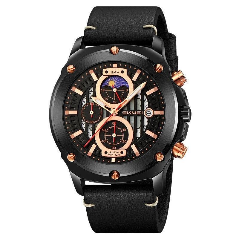 Men's Fashion Trend Leather-belt Three Eyes And Six Needles Quartz Watch by GJG Denim