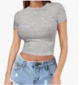 Womens Midriff-baring T-Shirt, Sassy Summer Pullover Top by GJG Denim