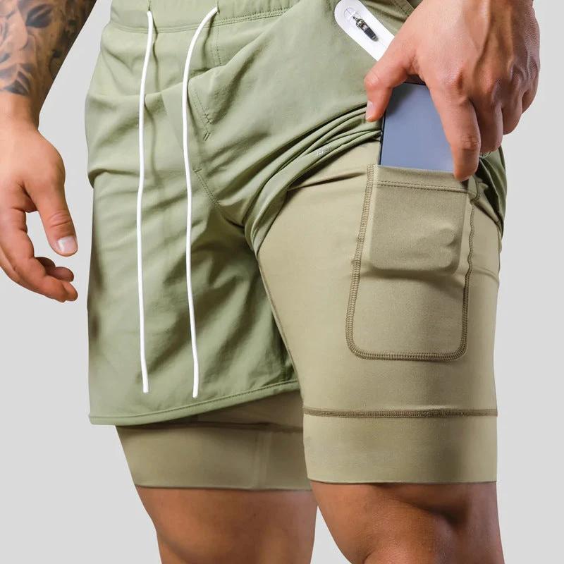 Men's Double Layer Running Casual Shorts by GJG Denim