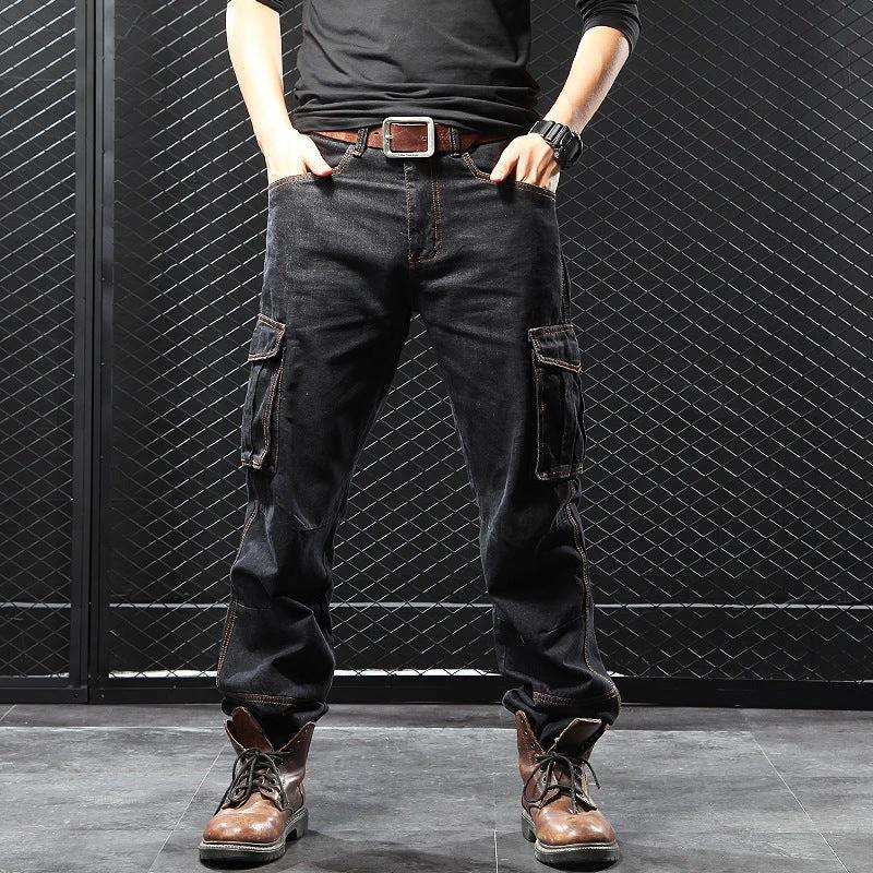 Men's Straight Loose Fit Cargo Jeans by GJG Denim