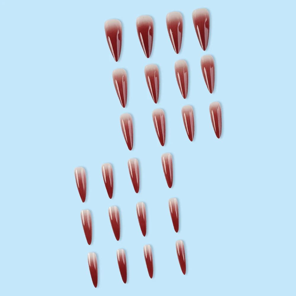 Foreign Trade Hot Selling Wearable Nail Sticker Elegant White Drop Shape Wine Red Gradient Fake Nail Patch Nails by GJG Denim