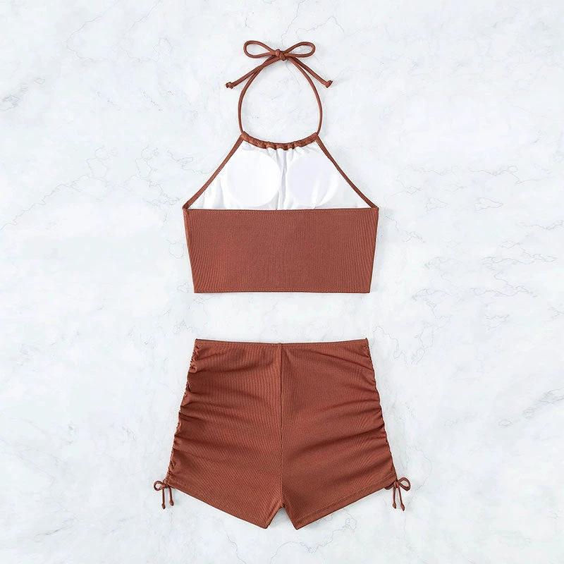 Summer Halter Neck Bikini Suit Fashion Drawstring Design Ins Style Swimsuit For Womens Clothing by GJG Denim