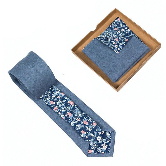 Men's Floral Print Tie and Pocket Square by GJG Denim