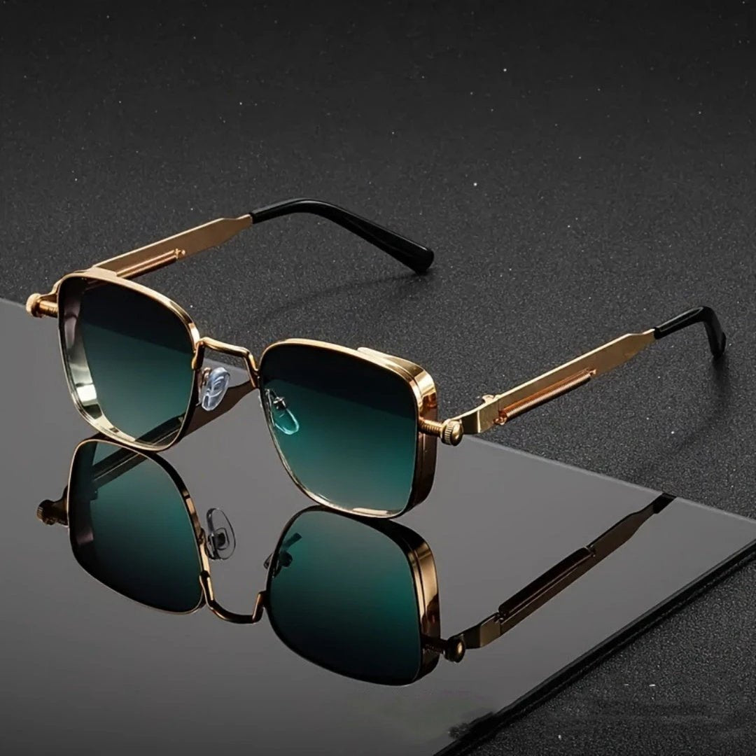 Vintage-style Square Metal Sunglasses With A Personalized Touch For Men by GJG Denim