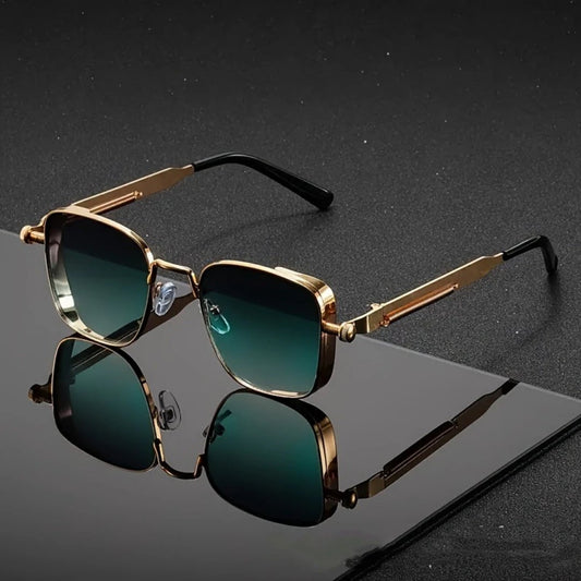 Vintage-style Square Metal Sunglasses With A Personalized Touch For Men by GJG Denim