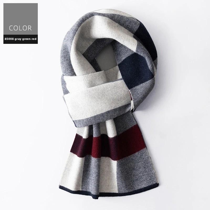 Men's Wool Winter Plaid Double-sided Scarf by GJG Denim