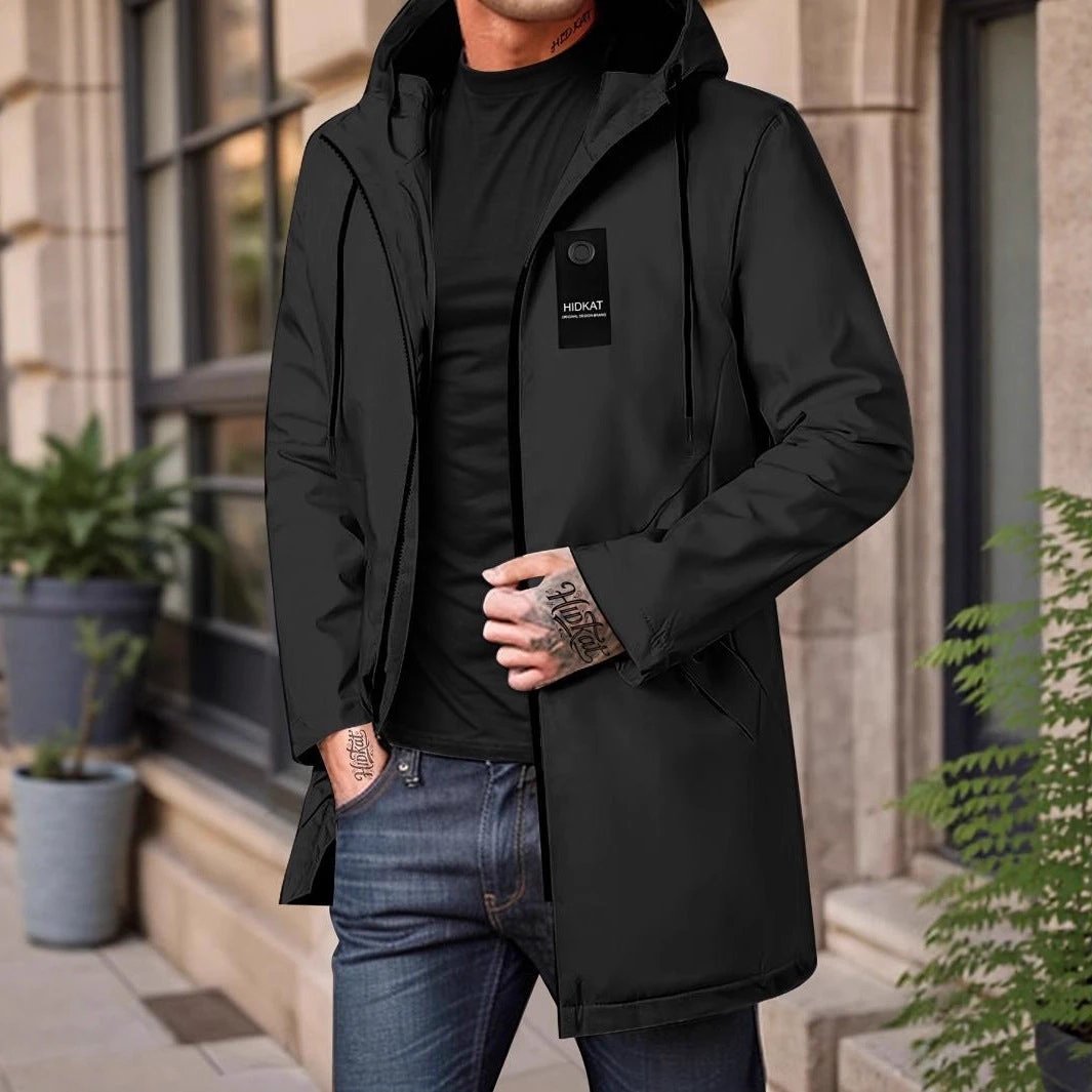 Mid-length Men's Hooded Casual Windproof Jacket by GJG Denim