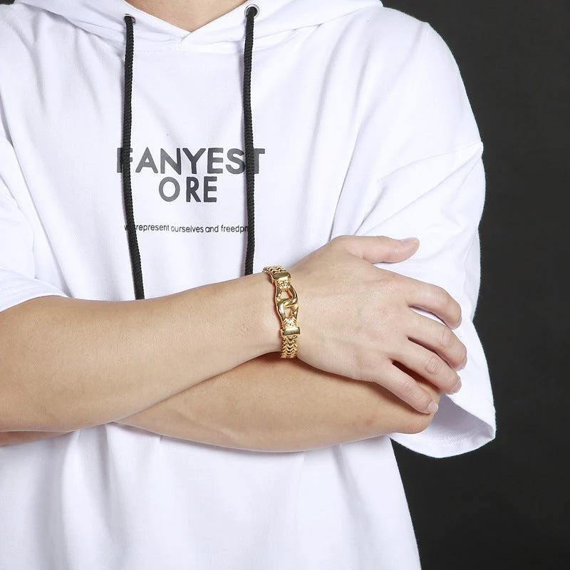 Men's Boxing Mesh Chain Link Gold Color Bracelet Stainless Steel by GJG Denim