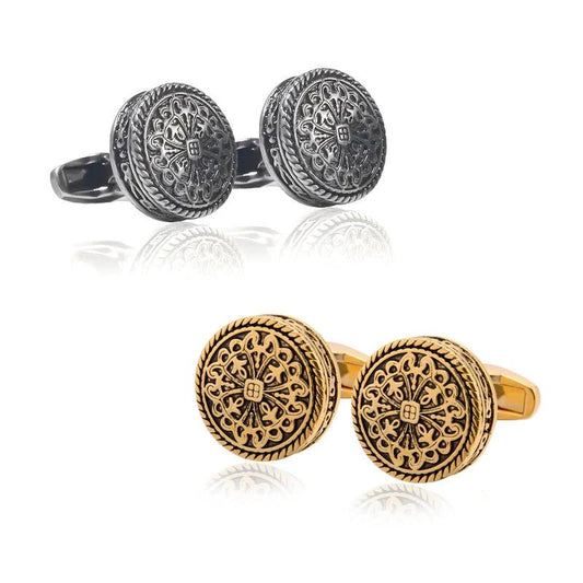 Carved Antique Silver Greek Royal Pattern Cufflinks High-end by GJG Denim