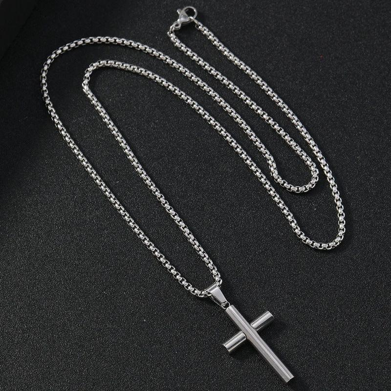 Round Large Beveled Cross Necklace Titanium Steel For Men by GJG Denim
