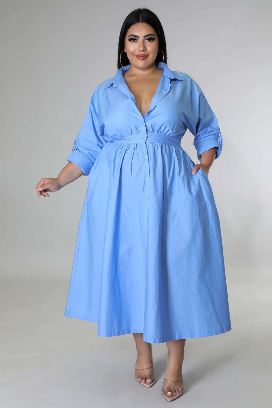 Fashion Plus Size Women's dress long V-neck by GJG Denim