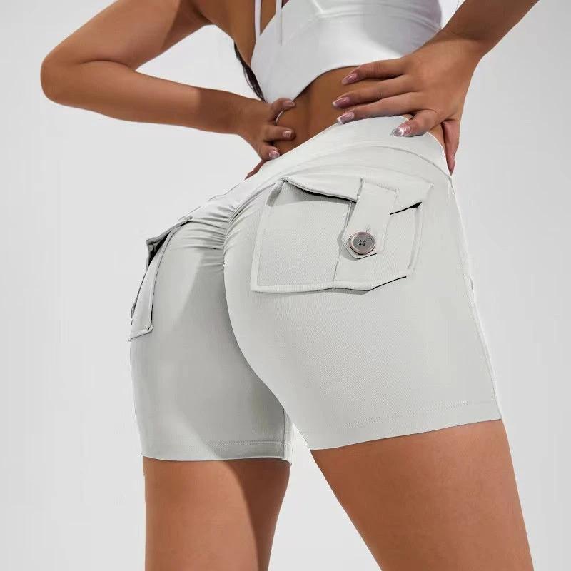 High Waist Hip Lifting Shorts With Pockets Quick Dry Yoga Fitness Sports Pants Summer Women Clothes by GJG Denim