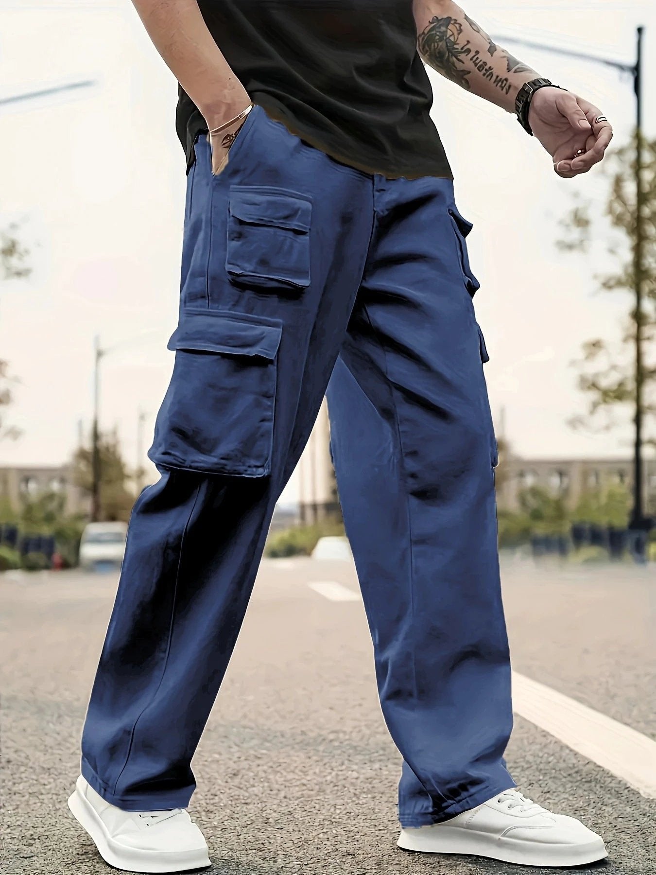 Men's Casual Cargo Pants Loose by GJG Denim