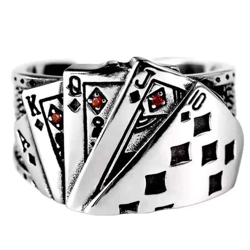Vintage Adjustable Ring For Men Poker Pattern Ring by GJG Denim