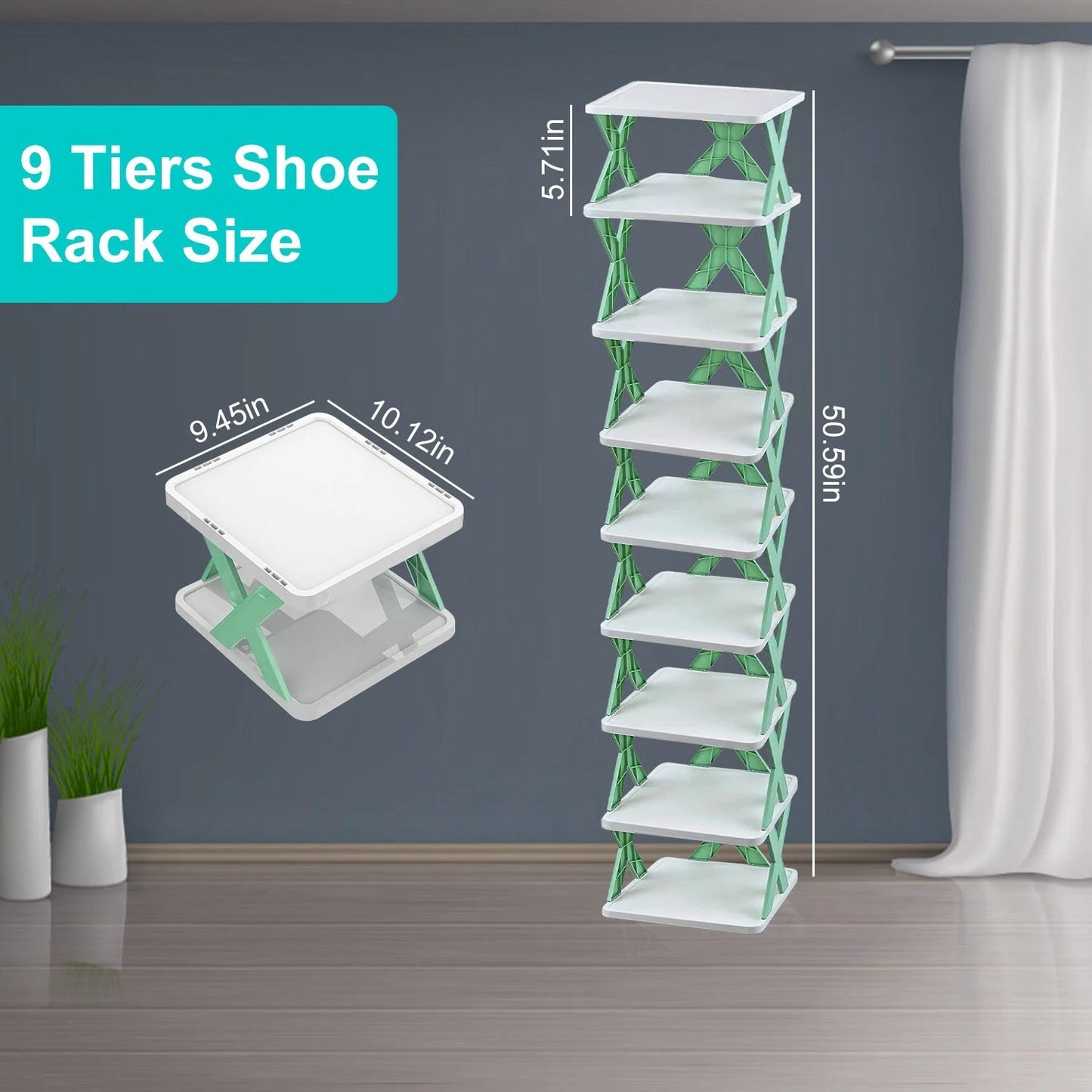 1Pc 9Tier Narrow Entryway Shoe Rack Plastic Vertical Shoe Organizer Space Saving Free Standing by GJG Denim