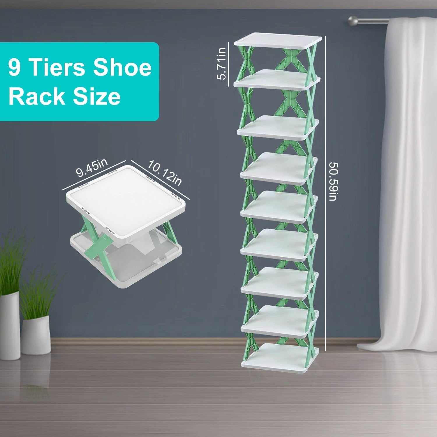 1Pc 9Tier Narrow Entryway Shoe Rack Plastic Vertical Shoe Organizer Space Saving Free Standing by GJG Denim
