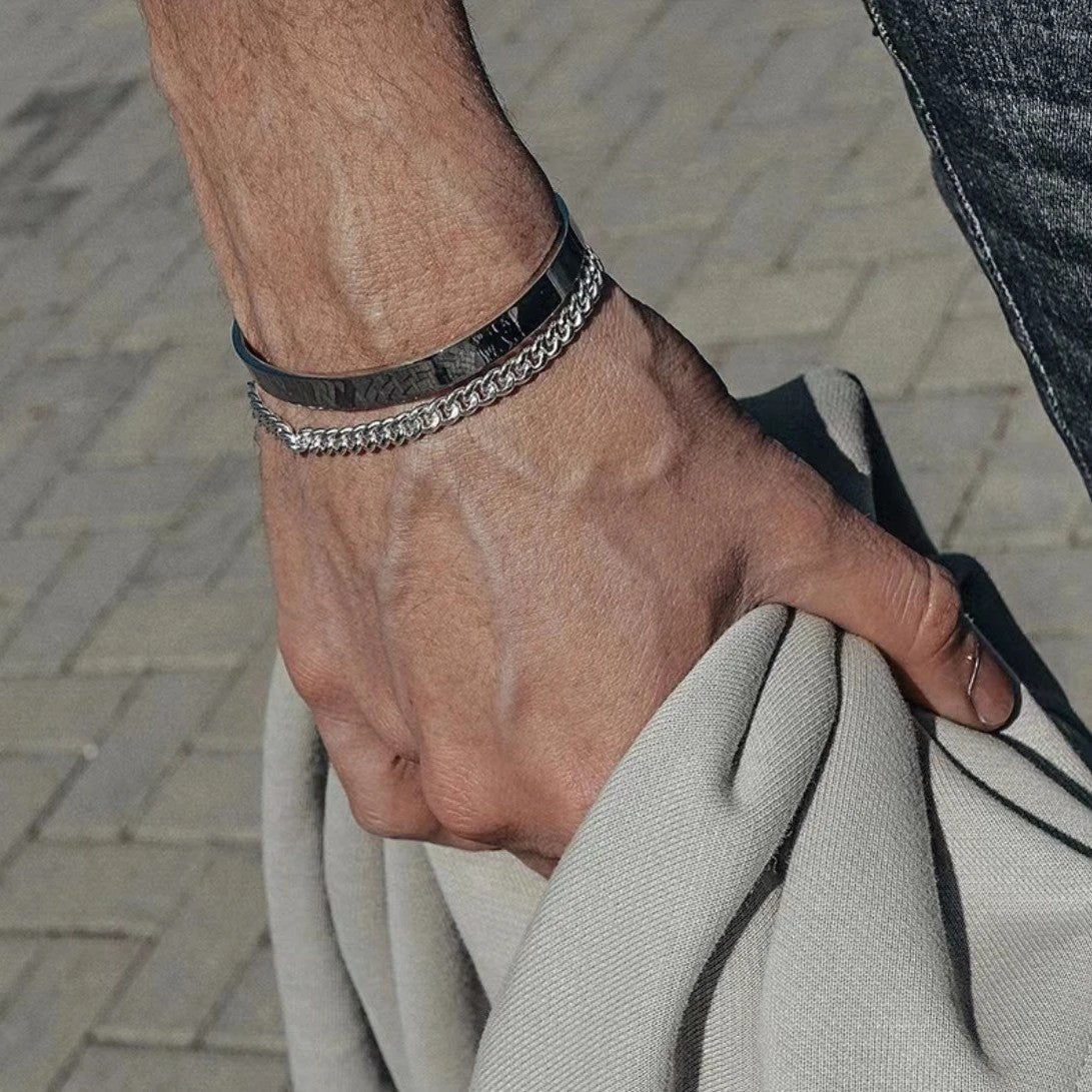 S925 Sterling Silver Personality Cuban Link Chain Men's Bracelet by GJG Denim