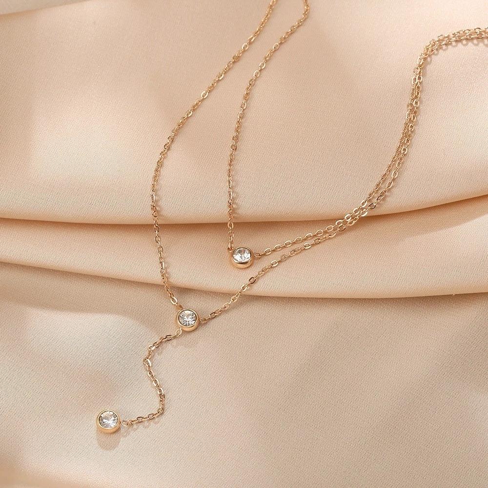 Single rhinestone Zircon Tassel Titanium Steel Necklace For Women by GJG Denim