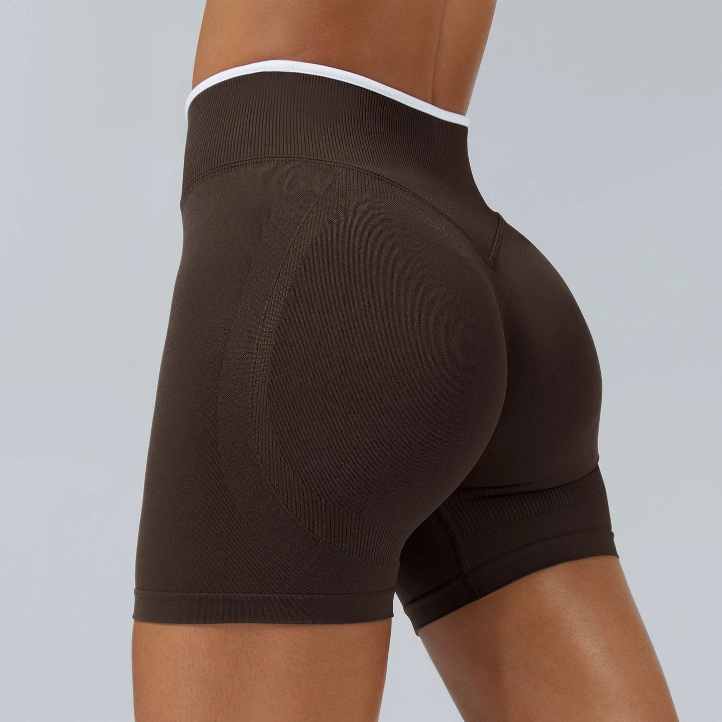 Color Matching Seamless Tight Yoga Shorts Peach Hip Raise by GJG Denim